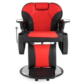 PVC Leather Case ABS Armrest Shell 300lbs Load-Bearing Disc With Footrest Can Be Put Down Barber Chair Red And Black