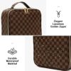 Brown Portable Checkered Makeup Bag with Adjustable Partition; Gifts;  Brown
