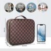 Brown Portable Checkered Makeup Bag with Adjustable Partition; Gifts;  Brown