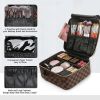 Brown Portable Checkered Makeup Bag with Adjustable Partition; Gifts;  Brown